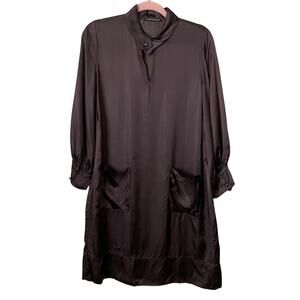 Scanlan Theodore Dress Womens Medium Brown Satin Mini Quiet Luxury Minimalist‎